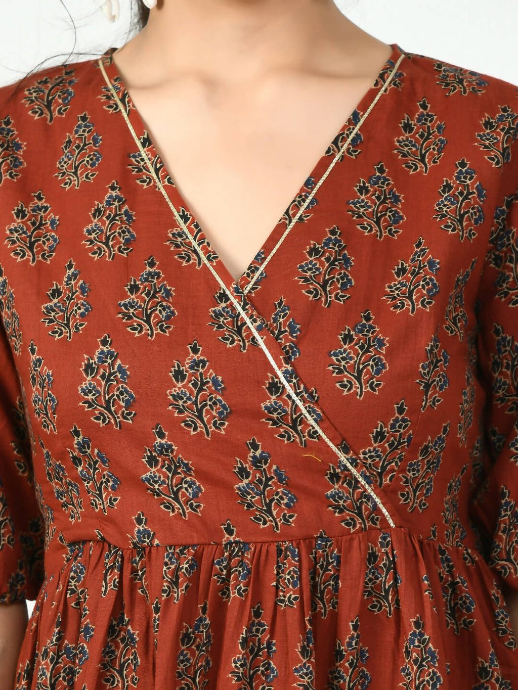 Myshka Women's Rust Empire Printed Dress - Distacart