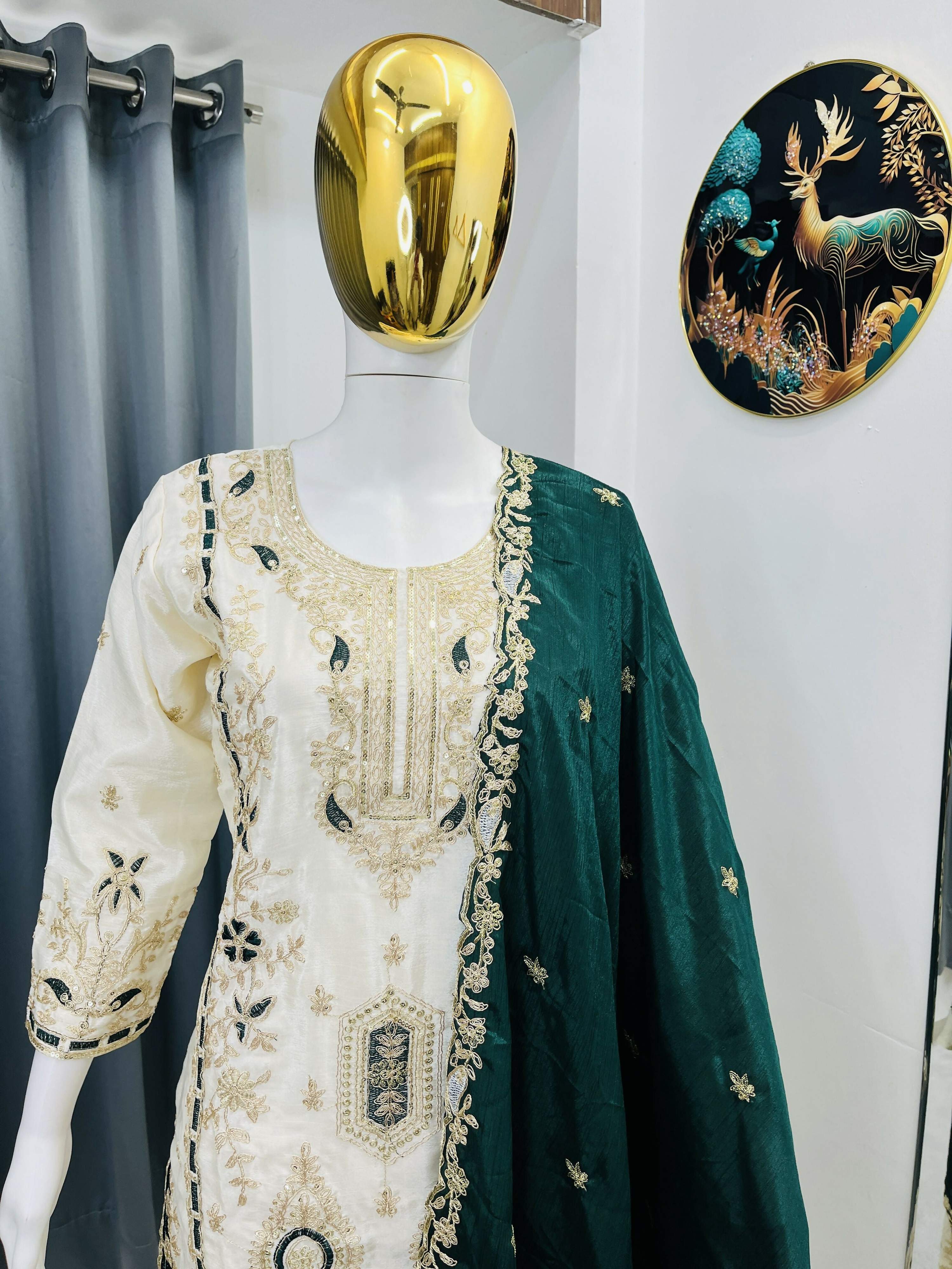 Teeya Creation Green Color Chinon Silk Party Wear Trending Palazzo Set - Distacart