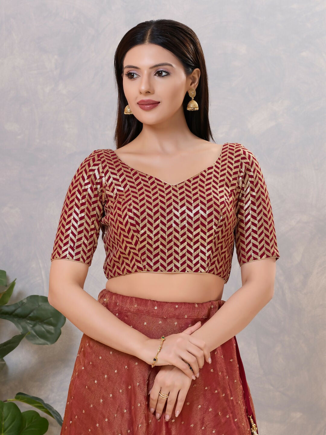 Joban Fashion Women Silk Maroon Stitched Blouse
