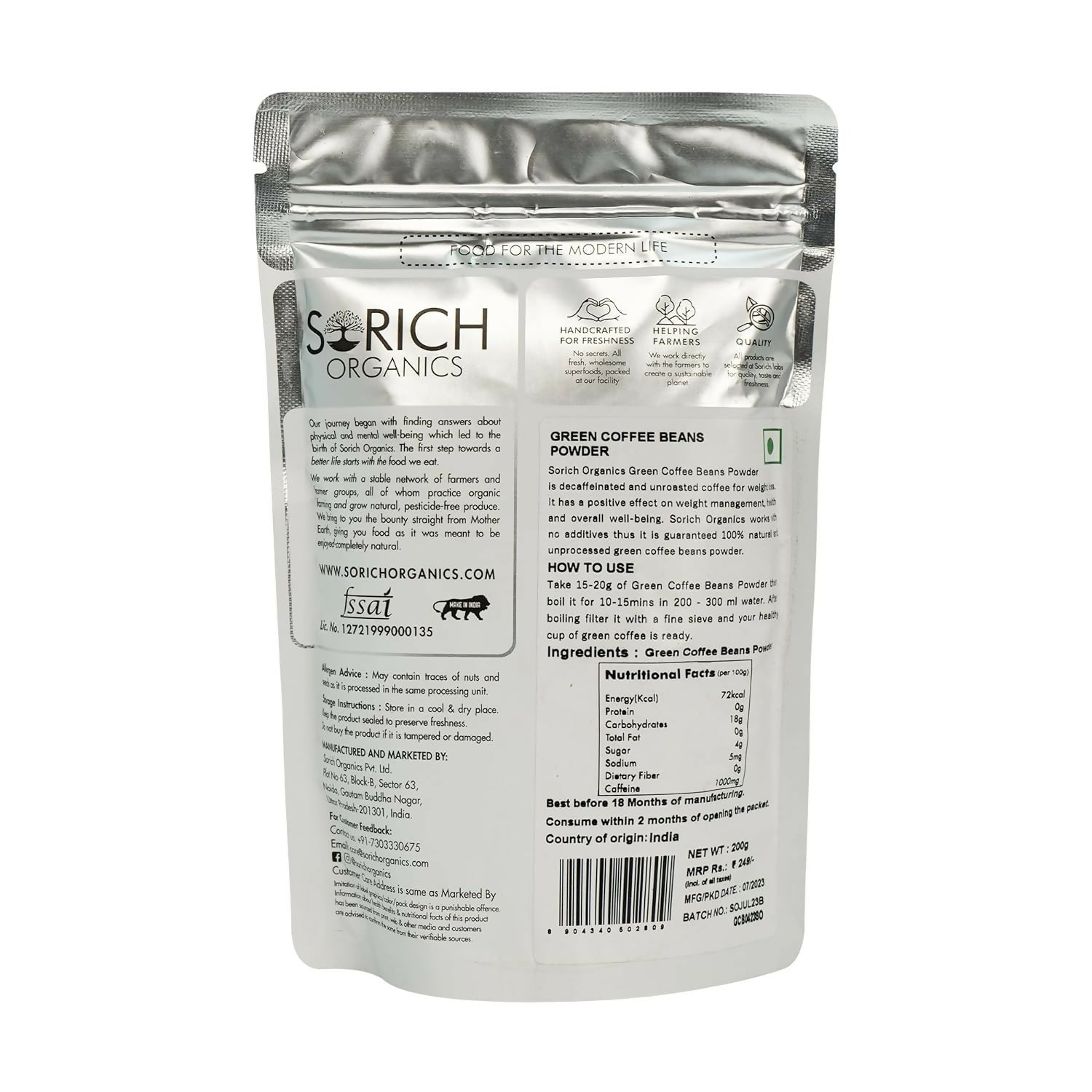 Sorich Organics 100% Pure & Natural Green Coffee Beans Powder