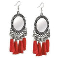 Traditional And Occasional Red Color Silk Threads Mirror Fashion Design Earrings