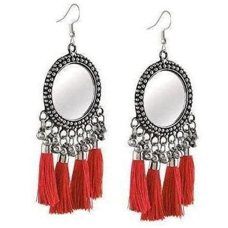 MS Fashion India Traditional And Occasional Red Color Silk Threads Mirror Fashion Design Earrings