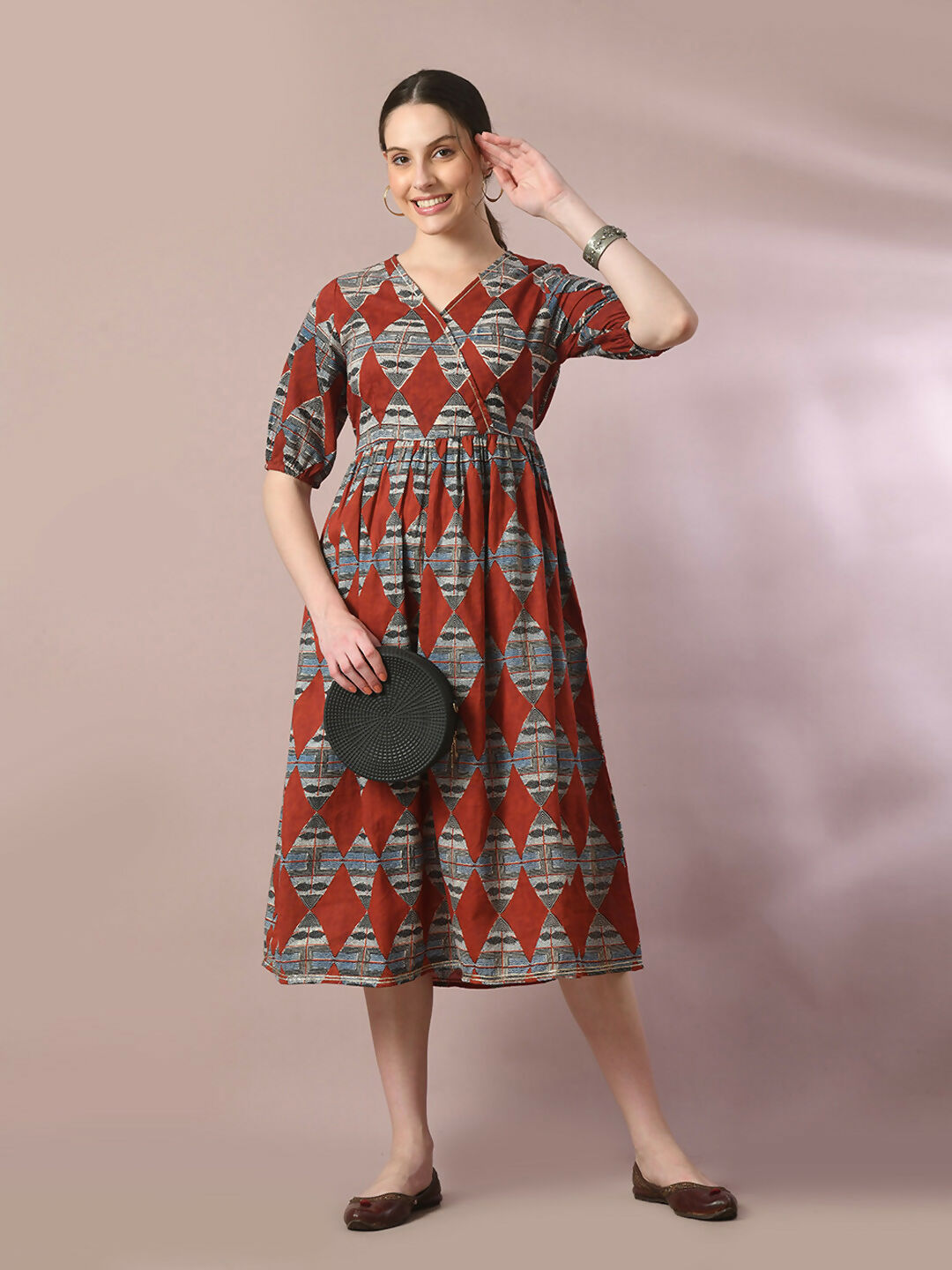 Myshka Women's Multi Printed Cotton V-Neck Empire Party Dress - Distacart