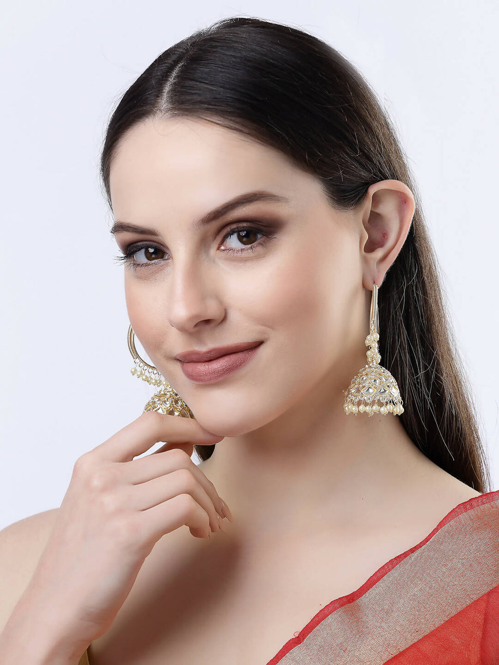 NVR Women Gold-Plated Handcrafted Kundan Jhumka Earrings - Distacart