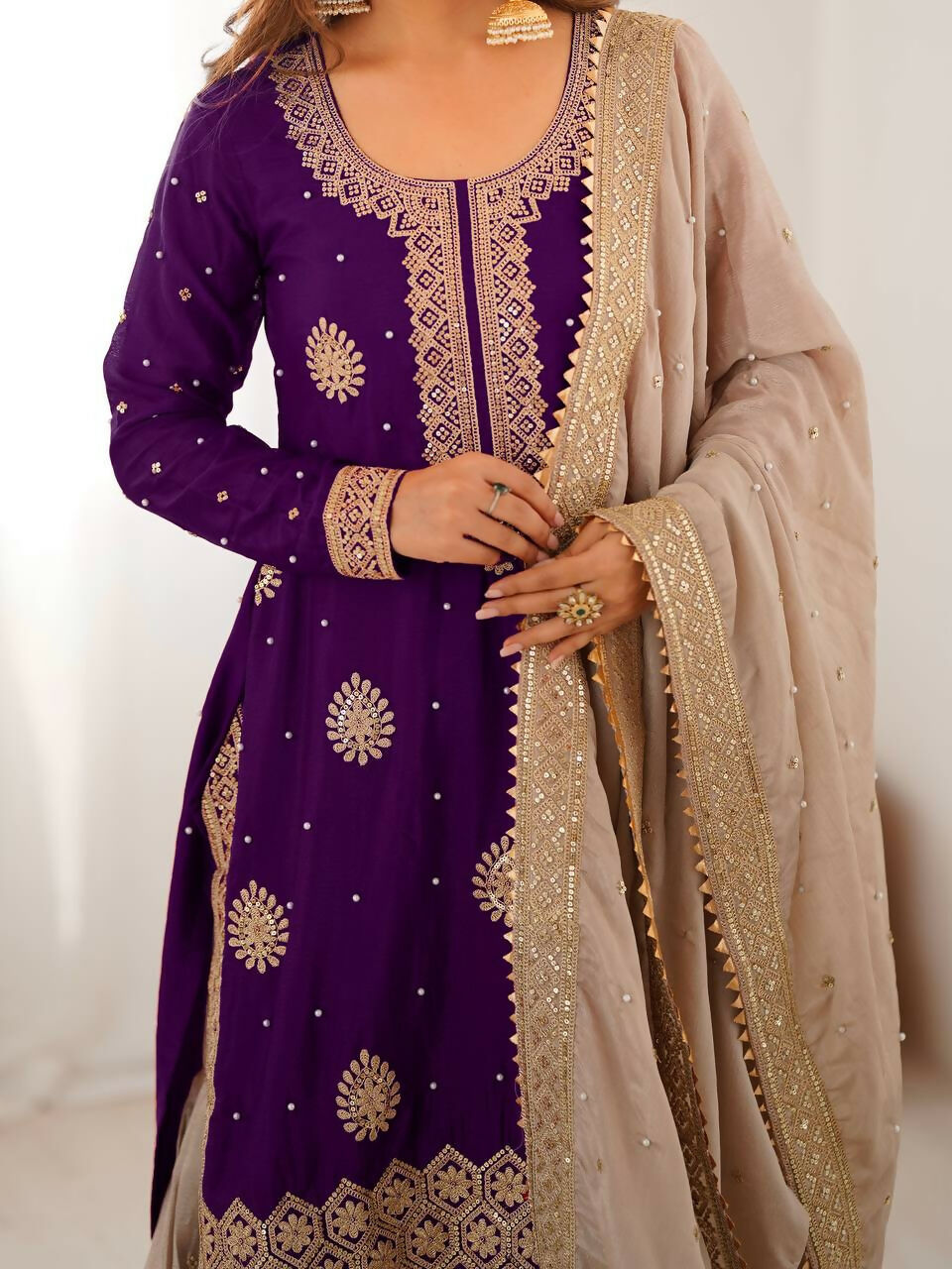 Lehenga Mart Designer Sharara Suit With Kurta, Sharara, Dupatta For Women-Purple - Distacart
