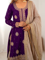 Lehenga Mart Designer Sharara Suit With Kurta, Sharara, Dupatta For Women-Purple - Distacart