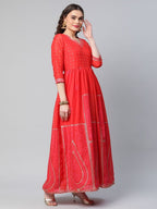 Ahalyaa Women Red Chanderi Khari Printed Dress - Distacart