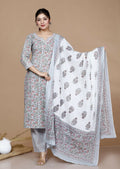 Miravan Women's Blue Gota Patti Cotton Kurta With Palazzo And Dupatta Set