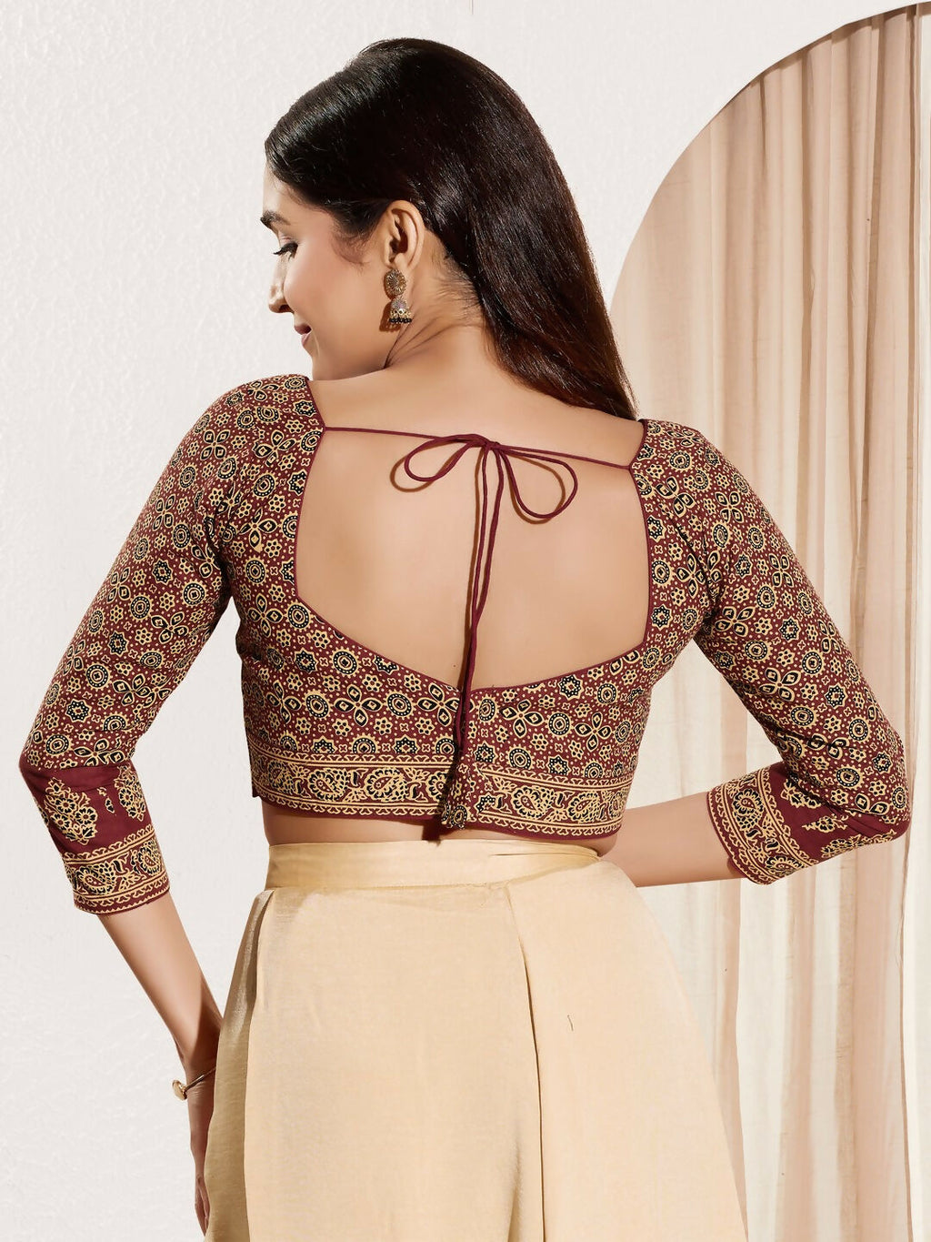 Joban Fashion Maroon Cotton Padded Blouse With Sweetheart Neck Elbow Sleeves - Distacart