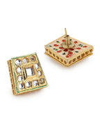 Gold-Toned White Kundan Square Shaped Gold-Plated Studs Earrings - Ruby Raang - Distacart
