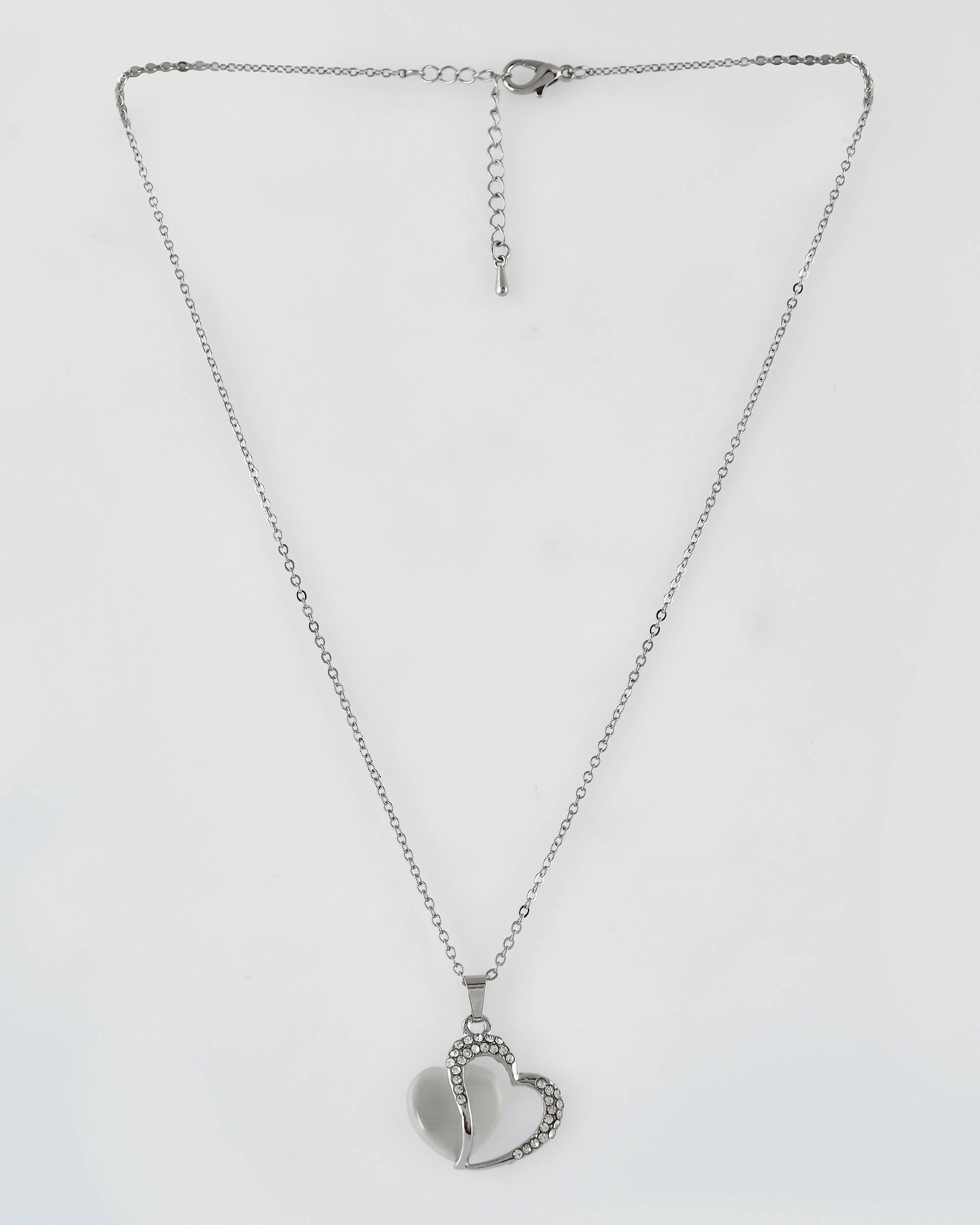 VOJ Women Stainless Steel Sliver-Plated Beads Chain with Double Heart-Shape Pendant