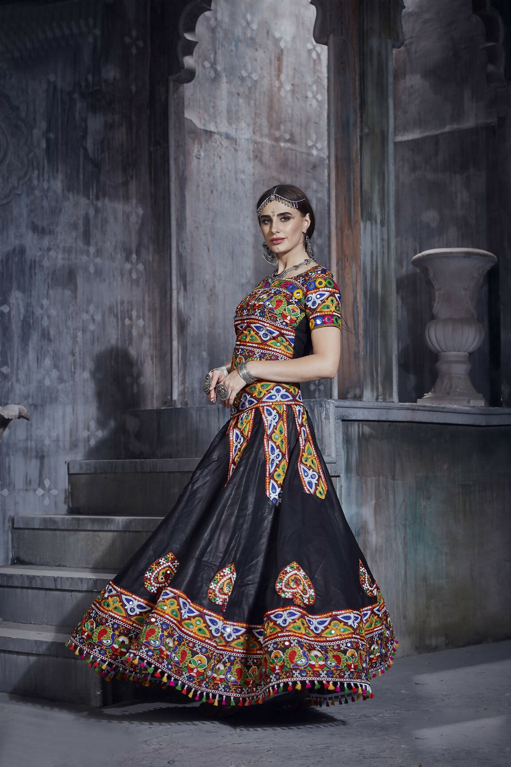 AI Fashion Black Art Silk Designer Navratri Lehenga Choli Collection