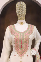 Anaita White Embroidered Silk Stitched Plazo Suit - Distacart