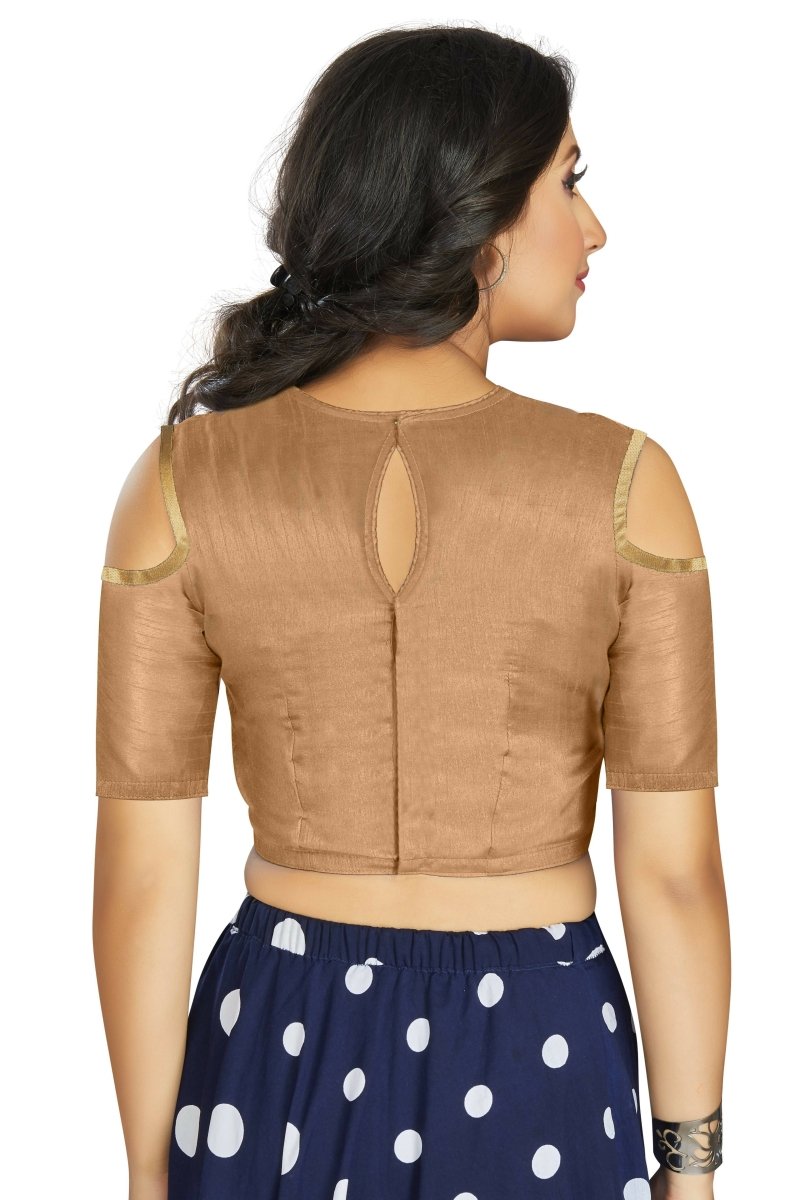 Aastha Fashion Women's Beige Art Silk Cold Shoulder Sleeve Readymade Blouse