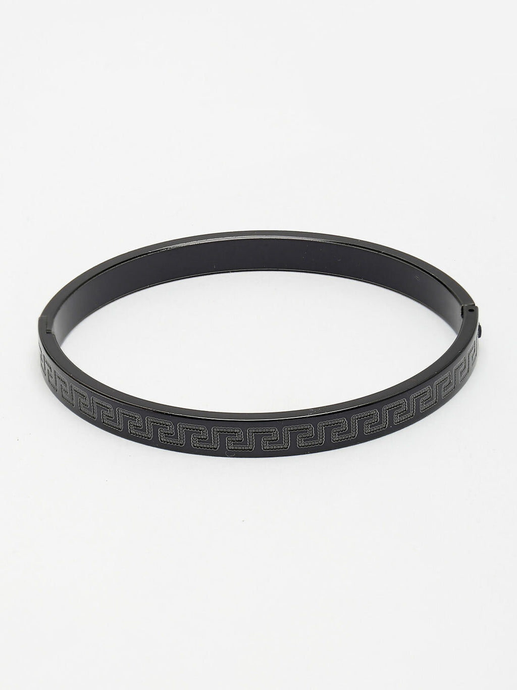 NVR Men's Black Rhodium-Plated Stainless Steel Kada Bracelet - Distacart