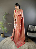 Joban Fashion Peach Flower Jall Pattern Soft Silk Banarasi Saree - Distacart