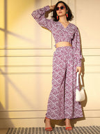 Pink Crepe Digital Printed Top With Matching Trouser - Shivani