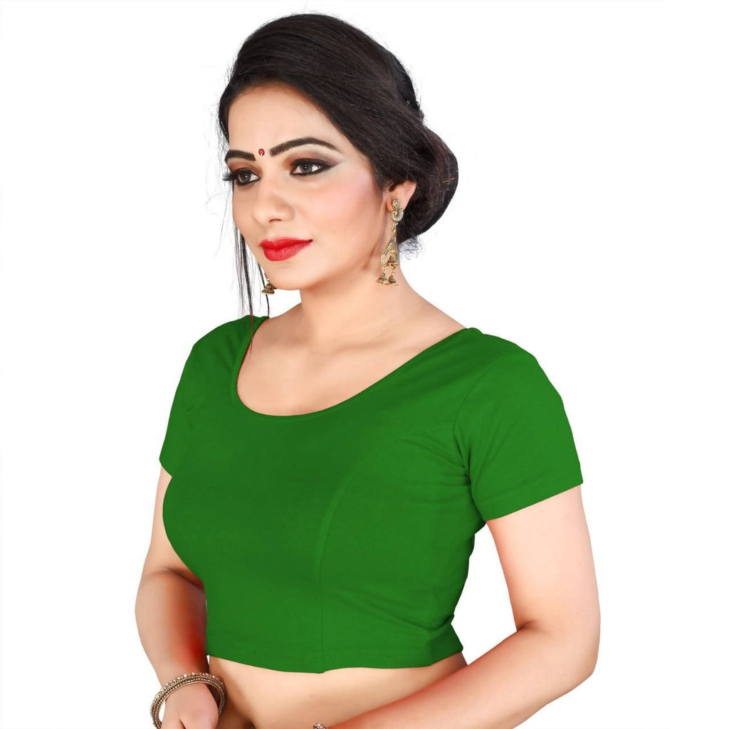 Vamika Green Lycra Plain Blouse - Distacart