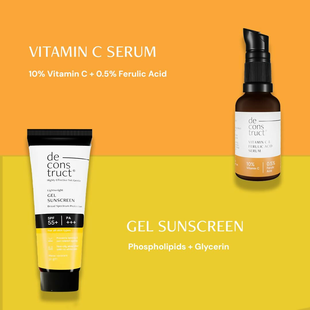Deconstruct Sun Protect Duo 10% Vitamin C Face Serum + Gel Sunscreen, Get Glowing Skin with Sun Protection, No White Cast, Non Irritating & Lightweight - Distacart