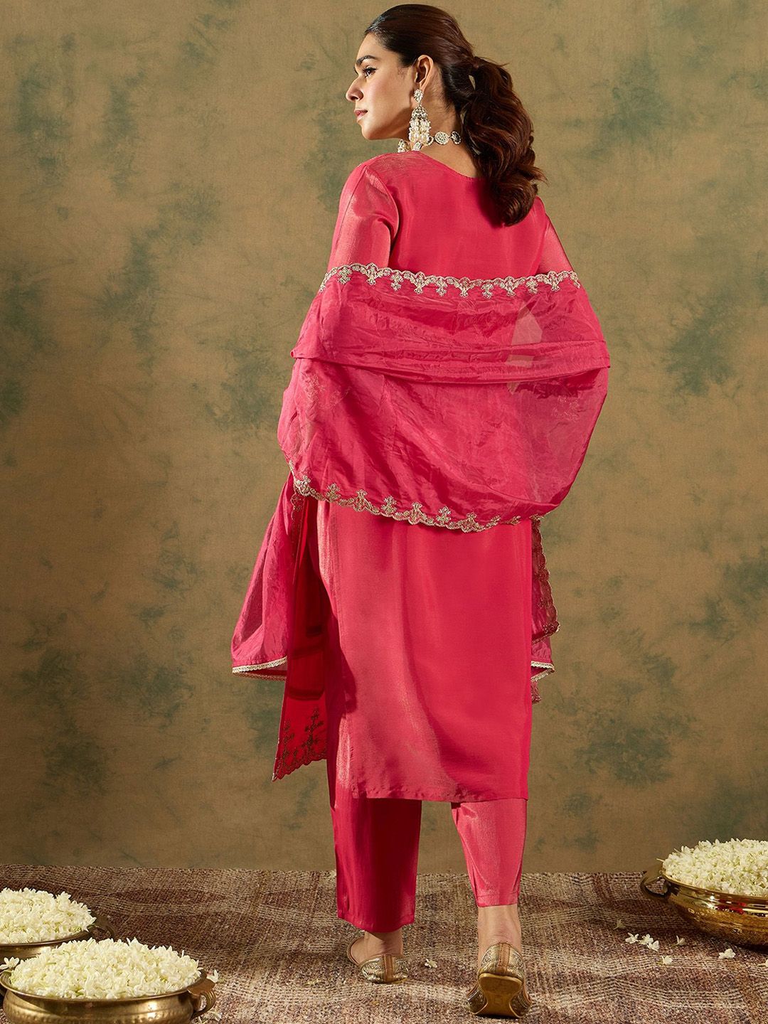 Indo Era Floral Embroidered Kurta With Trousers & Dupatta - Distacart
