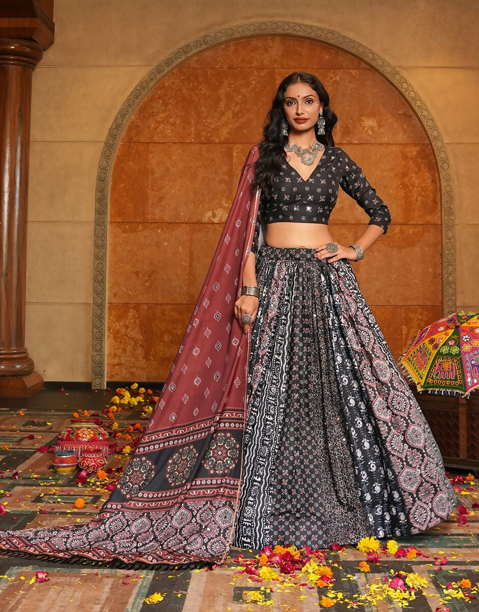 AI Fashion Black Crepe Designer Navratri Wear Lehenga Choli Collection