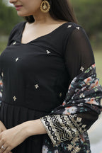 Aayaa Designer Embroidery Zari Sequins-Work Faux Blooming Georgette Suit - Black - Distacart