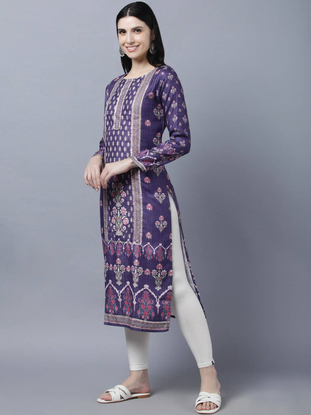 Myshka Women Purple Ethnic Motifs Printed Kurta - Distacart