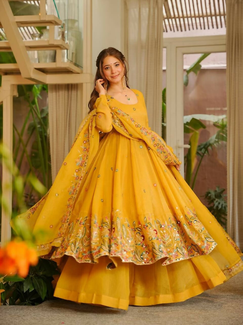 Teeya Creation Yellow Color Crunchy Silk Fancy Wedding Wear Palazzo Set - Distacart