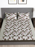Story@home Brown & Pink Abstract Microfiber 180 TC Bedsheet With Pillow Cover