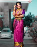 DEIANA'S Beautiful Designer Golden zari Soft Lichi Silk Saree - Pink