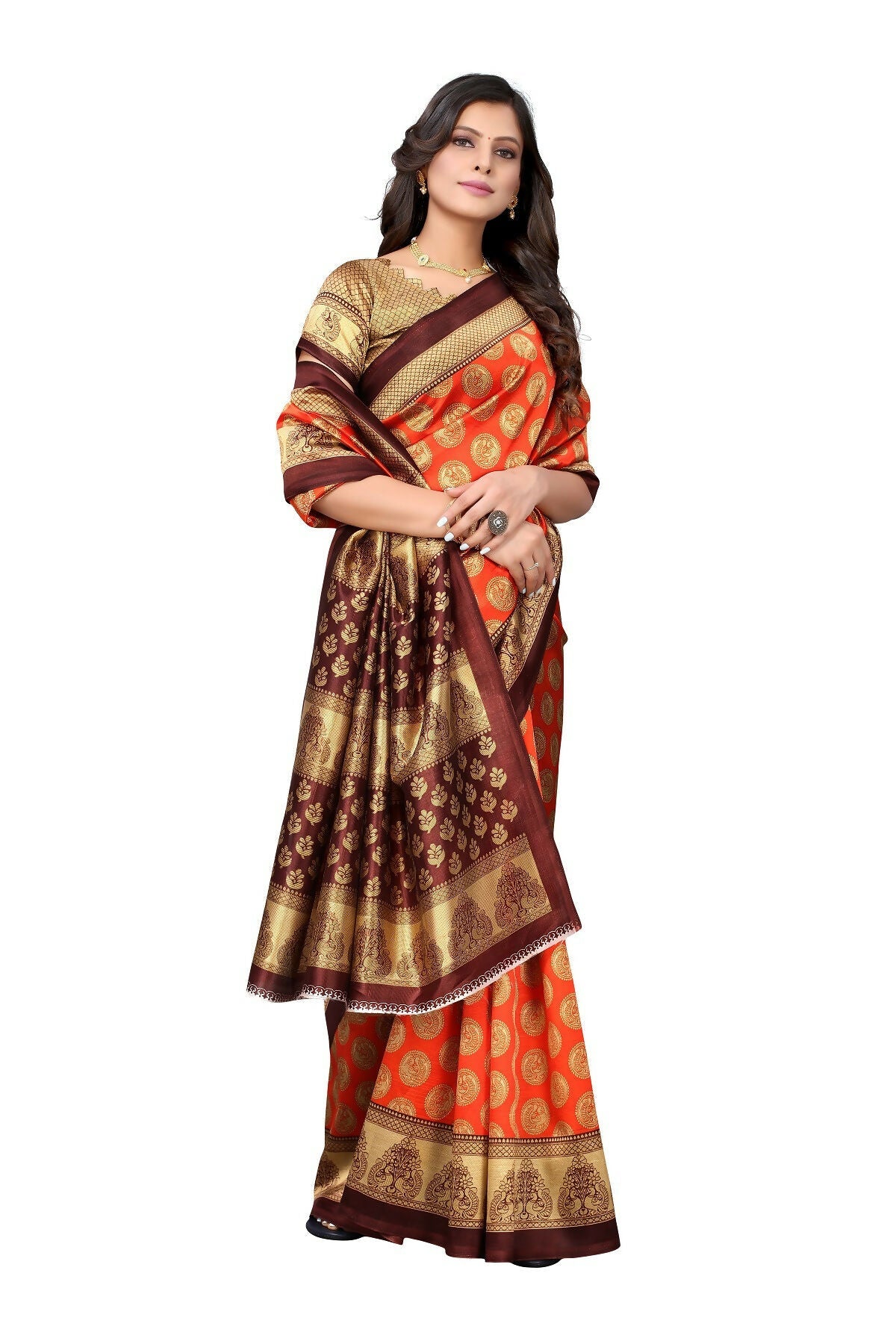 Vamika Orange Printed Art Silk Saree