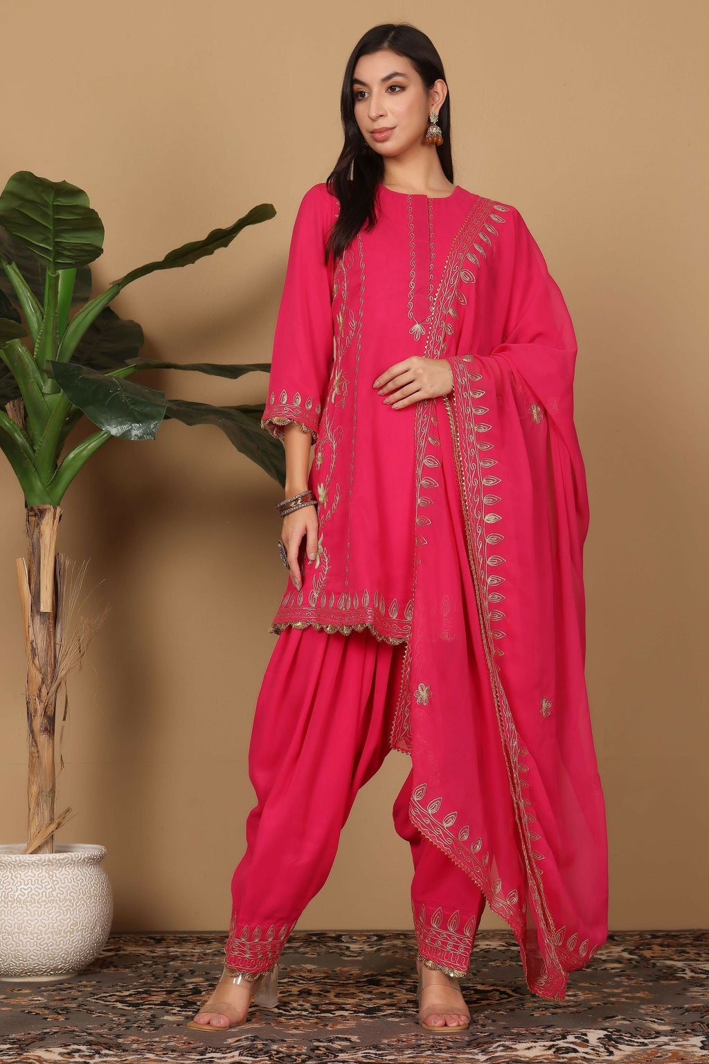 Joban Fashion Pink Georgette Kurta Set - Distacart