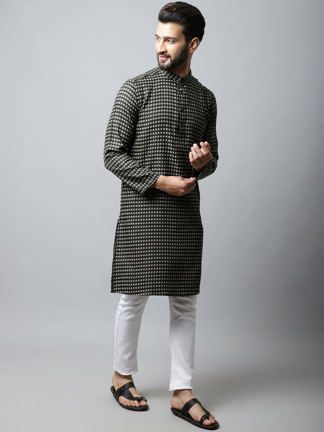 Even Apparels Brown Color Pure Cotton Men's Kurta With Band Collar (CHK1185) - Distacart