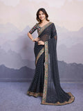 Black Georgette Bandhani Printed,Embroidery Work Saree - Surkhi
