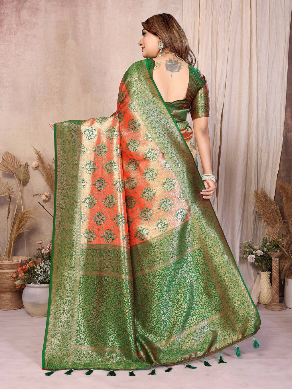 Aastha Fashion Red Banarasi Tissue Silk Weaving Saree - Distacart