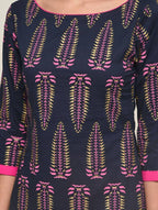 Cheera Hand Block Print Navy Straight Kurta (MAAI-068K)
