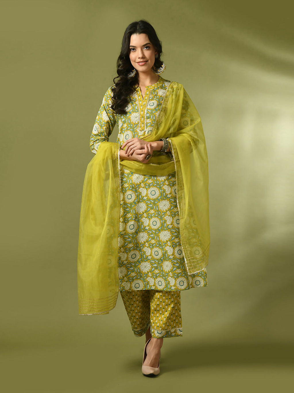 Myshka Women's Multi Printed Cotton Straight Party Kurta Set With Dupatta