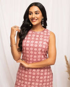 FIORRA Women's Floral Printed Pink Cotton Straight Kurta