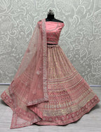 Jyoti Fashion Women's Pink Heavy Net Fancy Dori, Multi Thread, Rainbow Sequins and Diamond Work Wedding Lehenga Choli