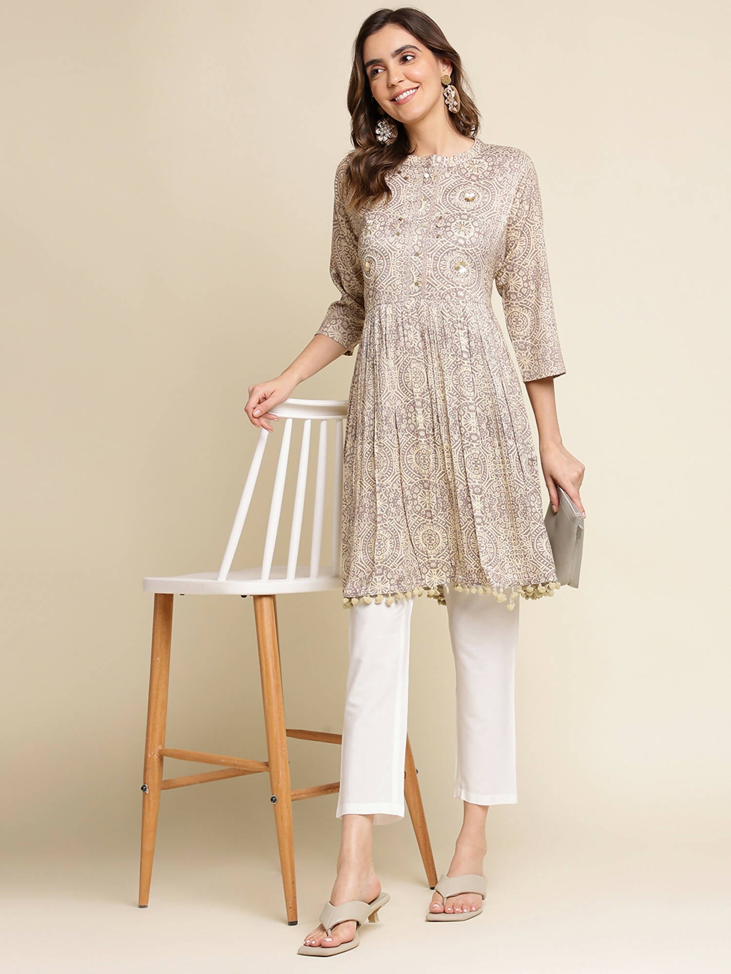 Grey Chiffon Paisley Printed Top - Himanshi