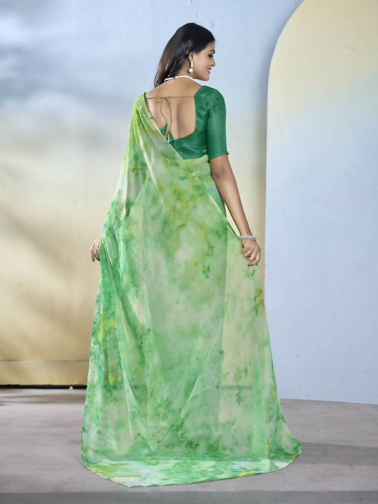 Sea Green Georgette Designer Printed Ready to Wear Saree - Samyana
