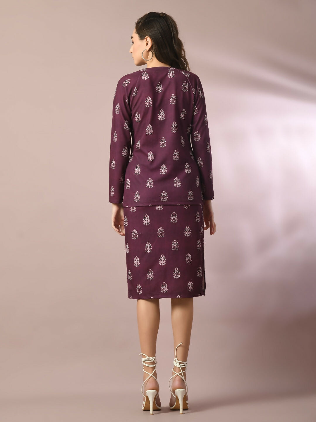 Myshka Women's Violet Printed Knee Length Party Embellished Skirts