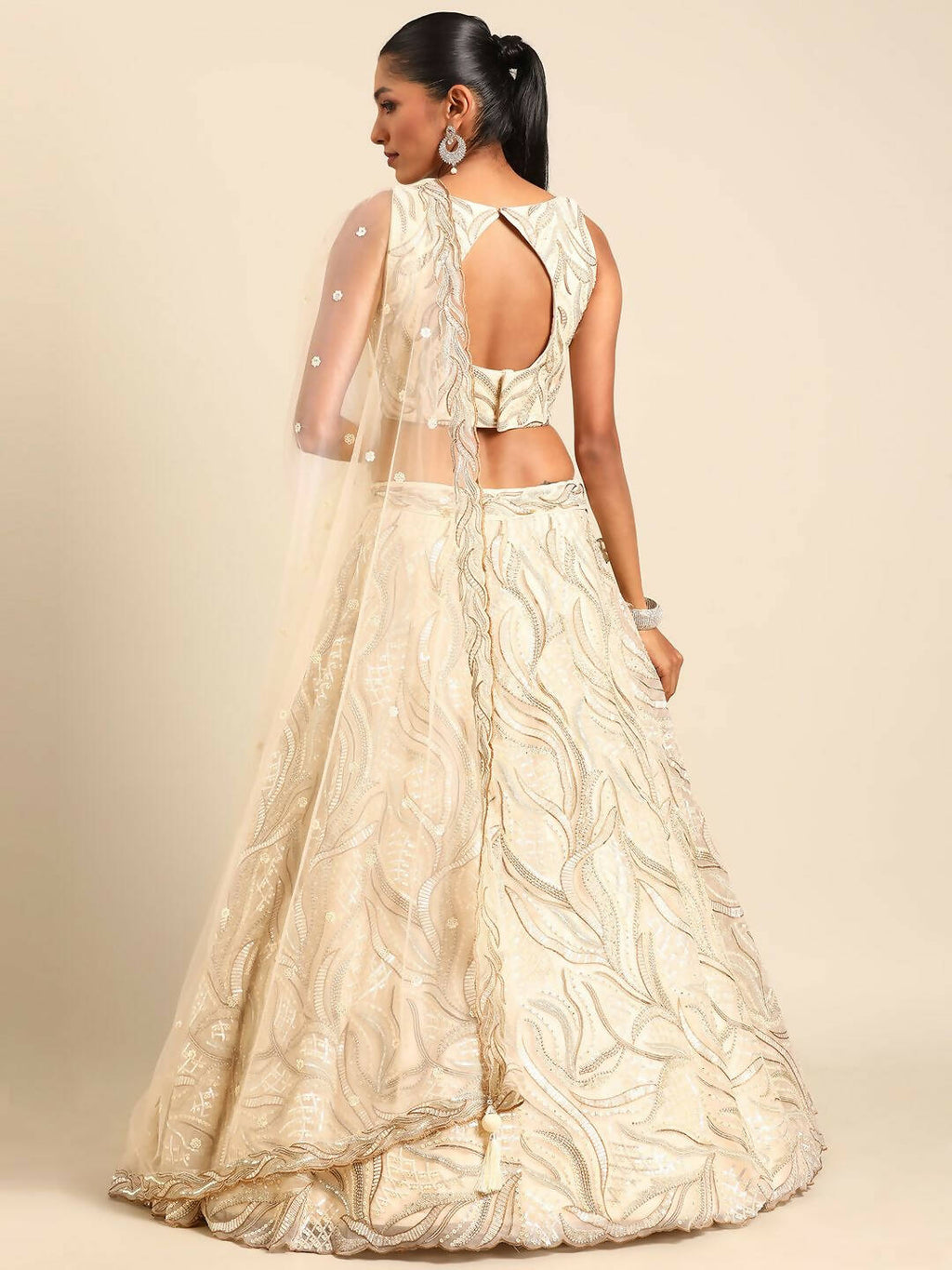 House of Panchhi Cream Net Sequins and Zarkan embroidery Lehenga choli & Dupatta