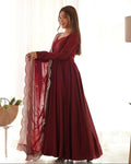 Joban Fashion Maroon Kurta Set Chanderi Sequence Embroidery Work - Distacart