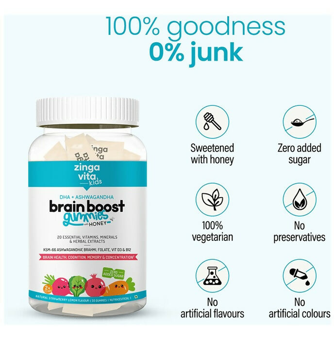Zingavita DHA Brain Boost Gummies for Kids (2+ yrs) Strawberry Lemon Flavor - Distacart