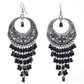 Oxidized Black Jhalar Long Drop Party Beads Alloy Chandbali Earrings