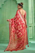 Joban Fashion Redbull Moss Brasso With Kasab Zari Border Saree & Tassels With Brasso Blouse - Distacart