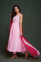 Aayaa Viscose Organza Dyeable Hand Painted Suit - Light Pink
