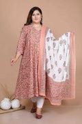 Miravan Women's Plus Size Surpassing Orange Partywear Floral Printed Anarkali Kurta Dupatta 