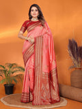 Joban Fashion Banarasi Peach Small Butti Soft Silk Saree - Distacart